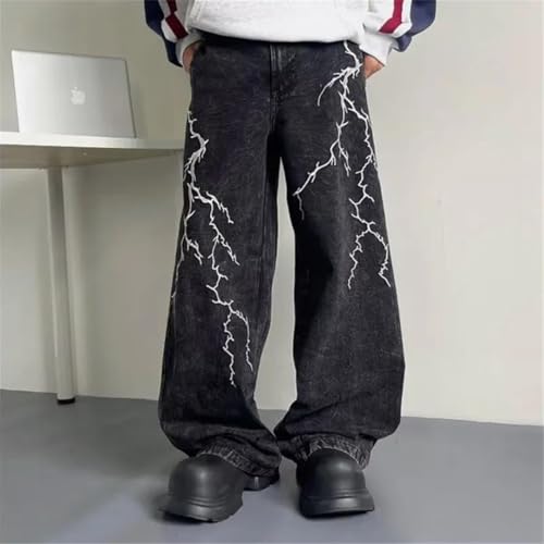 Men Y2K Streetwear Embroidery Lightning Baggy Jeans Pants Vintage Clothes Wide Leg Hip Hop Long Trousers2