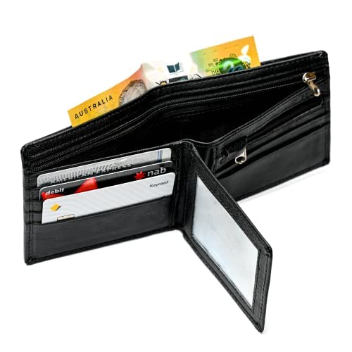 Mens Slim Genuine Leather Wallet RFID Blocking Bifold Black Brown Tan, BLACK, RFID Safe Bi-Fold Genuine Leather Wallet3