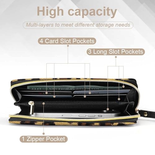 Women's Travel Zipper Purse Fashion Design, Huge Storage Capacity Purse, Cute Decor Wallet, Long PU Wallet With Rope Leopard Cheetah Print4