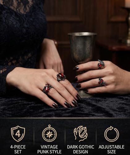 Image of figurine 3Pcs Gothic Rings, Rings for Man, Gothic Jewellery for Men and Women, Dark Aesthetic Rings for Daily Goth Fashion and Music Events