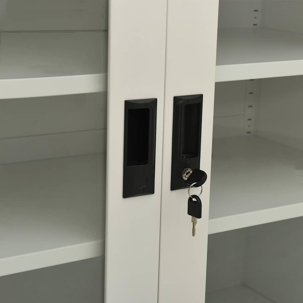 Aktenschrank Metall mit Glastüren 90x40x90 cm Hellgrau, Büroschrank abschließbar mit Schloss und 2 verstellbaren Einlegeböden, Stahlschrank für Dokumente und Ordner