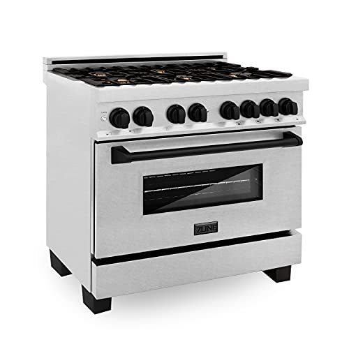 ZLINE Autograph Edition 36 4.6 cu. ft. Dual Fuel Range with Gas Stove and Electric Oven in DuraSnow Stainless Steel with Matte Black Accents (RASZ-SN-36-MB)