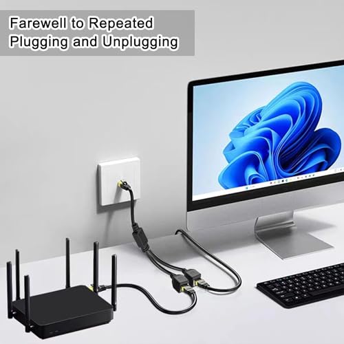 Image of RJ45 Network 1 to 2 Port Ethernet Adapter Splitter, RJ45 1 Male to 2 Female LAN Ethernet Splitter Adapter Cable Suitable Super Cat5, Cat5e, Cat6, Cat7 LAN Ethernet Socket Connector Adapter