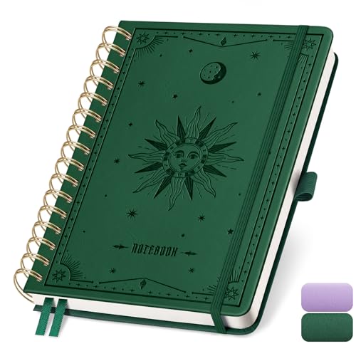 EMSHOI Taccuino A5, ad anelli, formato A5, a righe, con 140 pagine numerate, copertina rigida con 1 tasca interna, carta da 100 g/m², per lavoro, ufficio, scuola, 15,4 cm x 21 cm, verde scuro