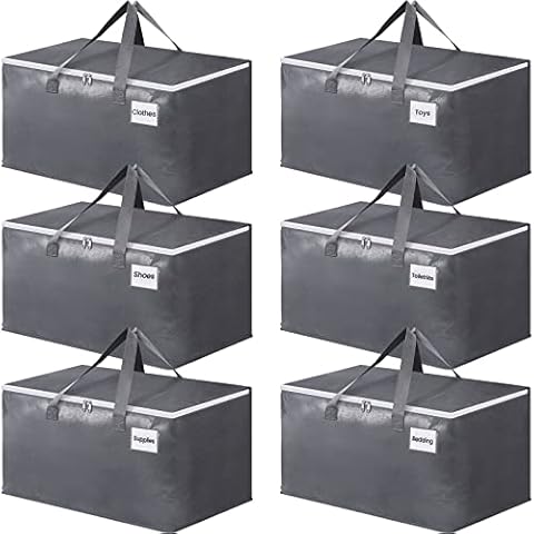 BlissTotes Large Moving Boxes and with Zippers & Handles Moving Supplies with lids, Heavy Duty Totes for Storage Bags for Space Saving, Fold Flat, Moving and Storing 93L, 6 Pack Cover