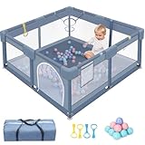 Alpstorm Laufstall für Baby 130x130x66cm mit Atmungsaktivem Netz,Laufstall Baby Laufgitter Absperrgitter,Schutzgitter Krabbelgitterc für Kinder,Dunkelgrau,inkl. Tragetasche,Grau