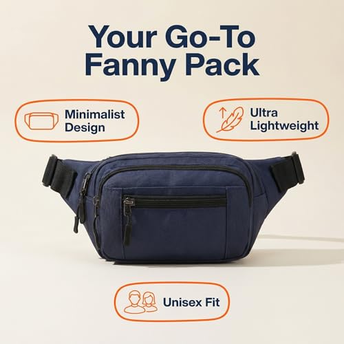 Bumbag torba biodrowa dla kobiet i mężczyzn wodoodporna nerka do biegania regulowana torba na nerkę z wieloma kieszeniami na podróż piesze wędrówki pies spacery na rowerze kemping, Ciemnoniebieski