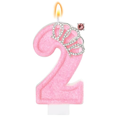Pink Birthday Candle Crown Number 2 Candles Cake Candle,Pink Birthday Cake Topper Cupcake Decorations Party Decor for Girls and Women Anniversary Celebrations Supplies Favors