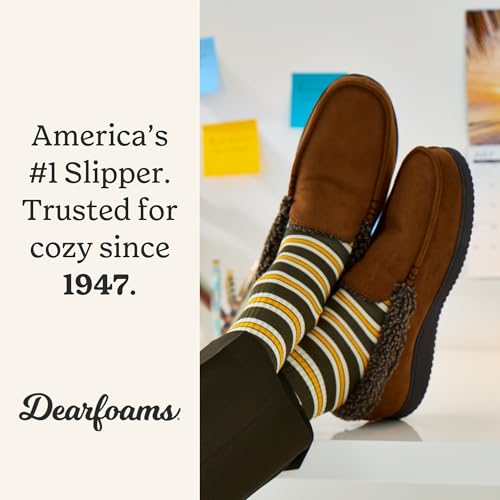 Image of Dearfoams Men's Eli Microfiber Indoor /Outdoor with Whipstitch Detail Suede Moccasin Slipper
