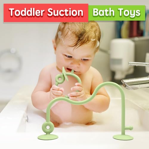 AiTuiTui Baby Hochstuhl Saugnapf Spielzeug, Sensorik Lernspielzeug mit Relief-Texturen für Kleinkinder, BPA-freies Silikon Holz Spielzeug ab 6 7 8 9 12 Monaten, Geschenk für Jungen und Mädchen (Grün)
