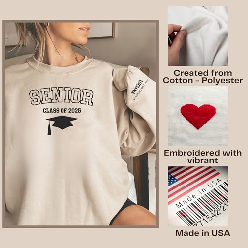 Personalized Embroidered Senior 2025 Sweatshirt, Senior Crewneck Class Of 2025, Class Of 2025 Sweatshirt2
