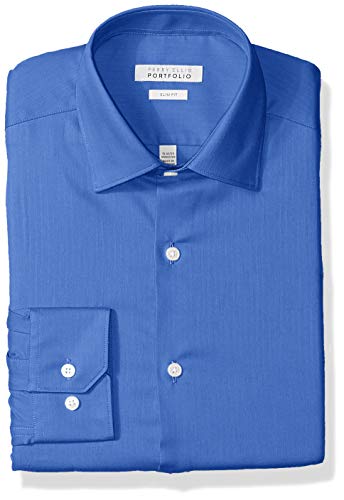 Perry Ellis Men's Slim Fit Wrinkle Free Dress Shirt, French Blue Herringbone, 16.5 34/35