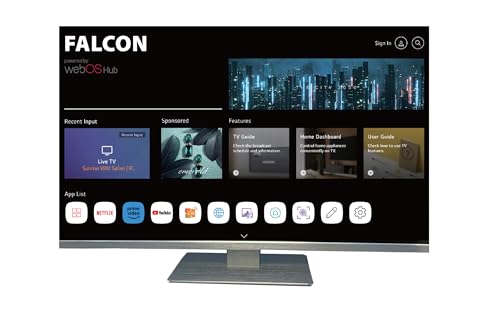 Falcon WebOS SMART Camping TV – Multituner DVB-S2 & DVBT2, 12V/24V/240V Integrierter DVD-Player, Bluetooth 5.0, Sprachsteuerung, Appsteuerung, Streaming, 3 x HDMI, 2 x USB, Netflix UVM. (22 Zoll)
