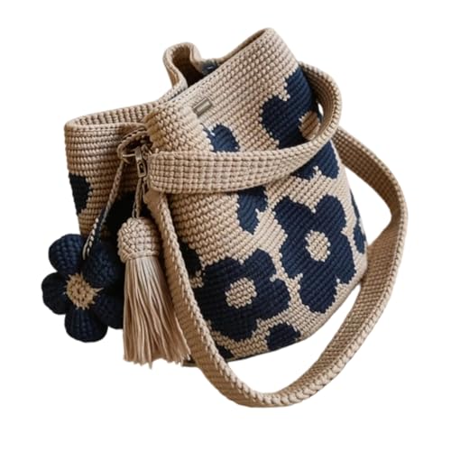 Sac en crochet floral à bandoulière et cordon de serrage pour femme