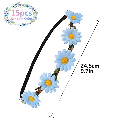 Foto von 15 Stück Blumenkranz Sonnenblume Krone Stirnband,Haar Garland Ribbon,Kopfschmuck Mehrfarbige Böhmische Kopfbedeckung,für Kinder Frauen Mädchen Braut Brautjungfer,Hochzeitsfest Feiertag Geburtstag