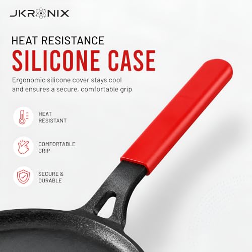 Image of Pre-Seasoned Cast Iron Dosa Tawa with Long Handle & Silicone Grip, 28 cm, Naturally Non-Stick Cookware for Roti, Chapati, Chilla & Uttapam, Heavy Duty Griddle, Gas Stove & Induction Compatible