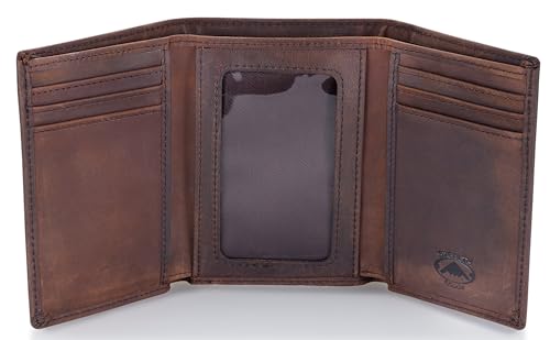 Stealth Mode Trifold Leather Wallet for Men with RFID Blocking (Brown)