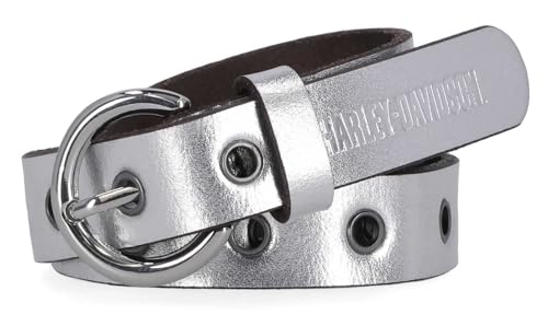 Harley-Davidson Women's B&S Eyelet Metallic Genuine Leather Belt, Silver