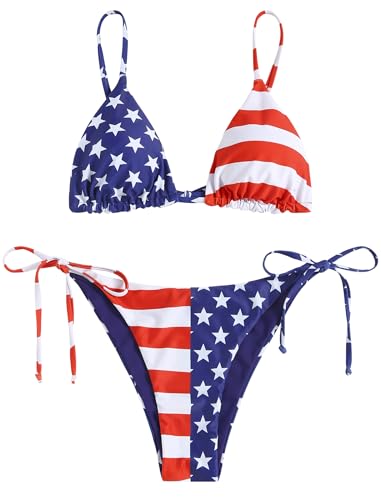 Image of ZAFUL Women's Triangle Bikini Floral String Bikini Set Two Piece Swimsuit Bathing Suits