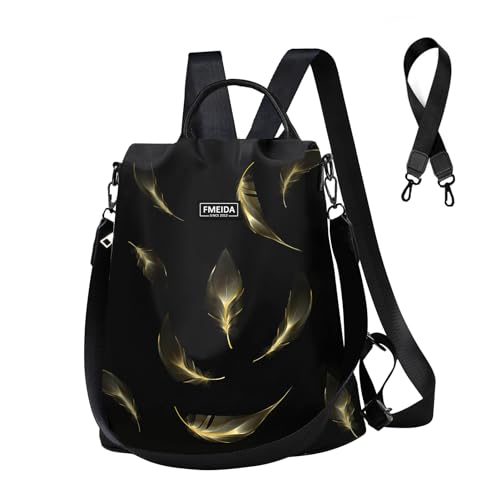 Image of Fmeida Travel Backpack Purse for Women Anti Theft Convertible Backpacks Fashion Waterptoof Nylon Daypack Black Feather