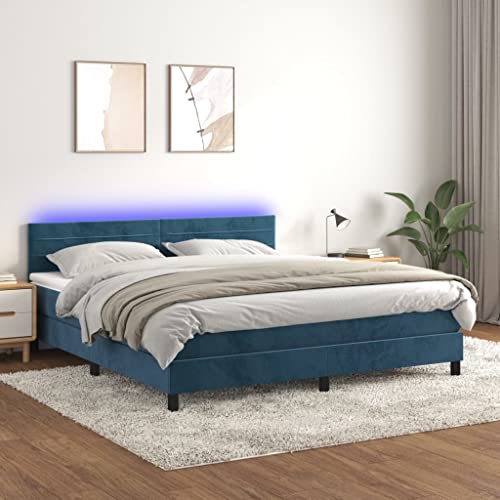 SKM Cama Box Spring colchón y LED tercio Azul Oscuro 160x200 cm,Mobiliario,Camas y Accesorios,Camas y somieres,Azul,67.91 kg,3134475