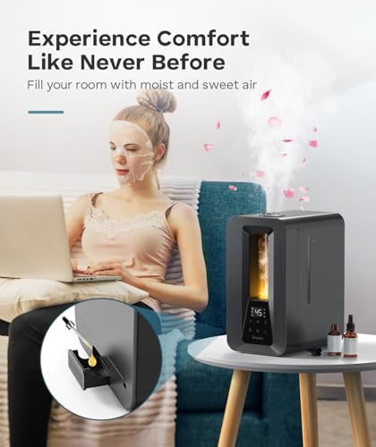 Image of BREEZOME 6L Humidifiers for Bedroom, Cool Mist Top Fill Humidifier with Aroma Diffuser, Humidistat, Night Light, 50H Runtime, Quiet Ultrasonic Humidifiers for Home Large Room, Baby Nursery, Plants