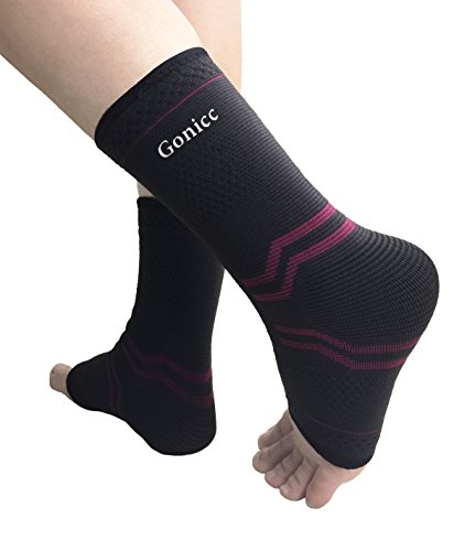 Gonicc Professional Foot Sleeve Pair(2 Pcs) with Compression Wrap Support(Middle, Red), Breathable, Stabiling Ligaments, Prevent Re-Injury, Ankle Brace, Volleyball Protective Gear Ankle Guards