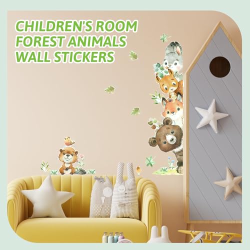 Jungle Animals Door Wall Decals, Safari Animal Wall Stickers Bear Fox Rabbit Squirrel Wallpaper Nursery Wall Decor Peel and Stick Wall Art Decoration for Baby Nursery Kids Bedroom Living Room - Image 3