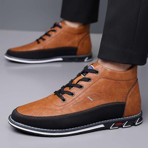 Image of Men's Casual Dress Boots Motorcycle Boots Plus Size Ankle Boots Lace Up Fashion Leather Boots Business Wedding Party Shoes