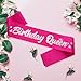 FSJJLLU ‘Birthday Queen' Birthday Sash Hot Pink with Glitter Silver Letters-Birthday Sash for Women,Queen of the Party, Fits All Women, Perfect for 21st, 30th, 40th, 50th Birthdays