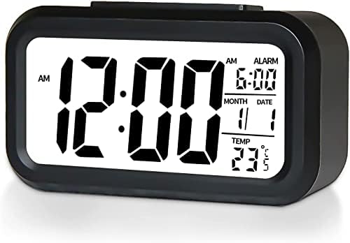 Digital Alarm Clock, Battery Powered Alarm Clock Bedside, Travel Alarm Clock with Date Temperature, Backlight Display, Snooze, Stylish Compact Clock, Beautiful Bedroom Decor, Travel Alarm Clock(Black)