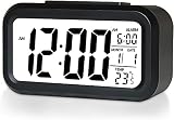 Digital Alarm Clock, Battery Powered Alarm Clock Bedside, Travel Alarm Clock with Date Temperature,