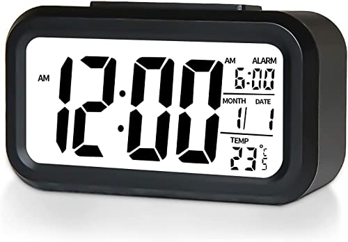 Cymner Digital Alarm Clock, Battery Powered Alarm Clock Bedside, Travel Alarm Clock With Date Temp, Backlit, Snooze, Stylish Digital Clock, Beautiful Bedroom Decor,Battery Powered Travel Clock (Black) #TOP24