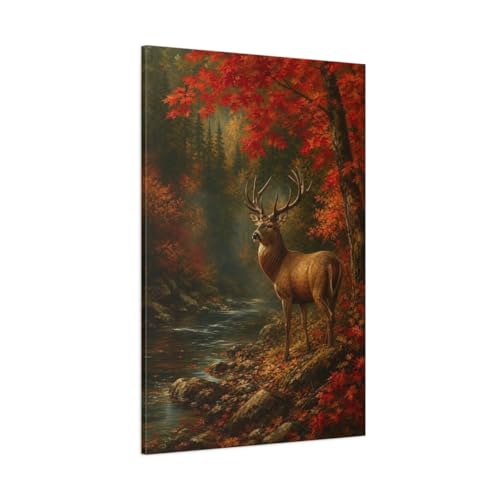 Toile cerf clair-obscur grand tableau décoration murale salon vertical