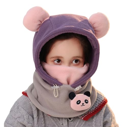 Winter Bear Ears Kids Face Mask, Balaclava Cute Warm Children Hat, Outdoor Adjustable Hood Scarf 3 in 1-A - Main Image