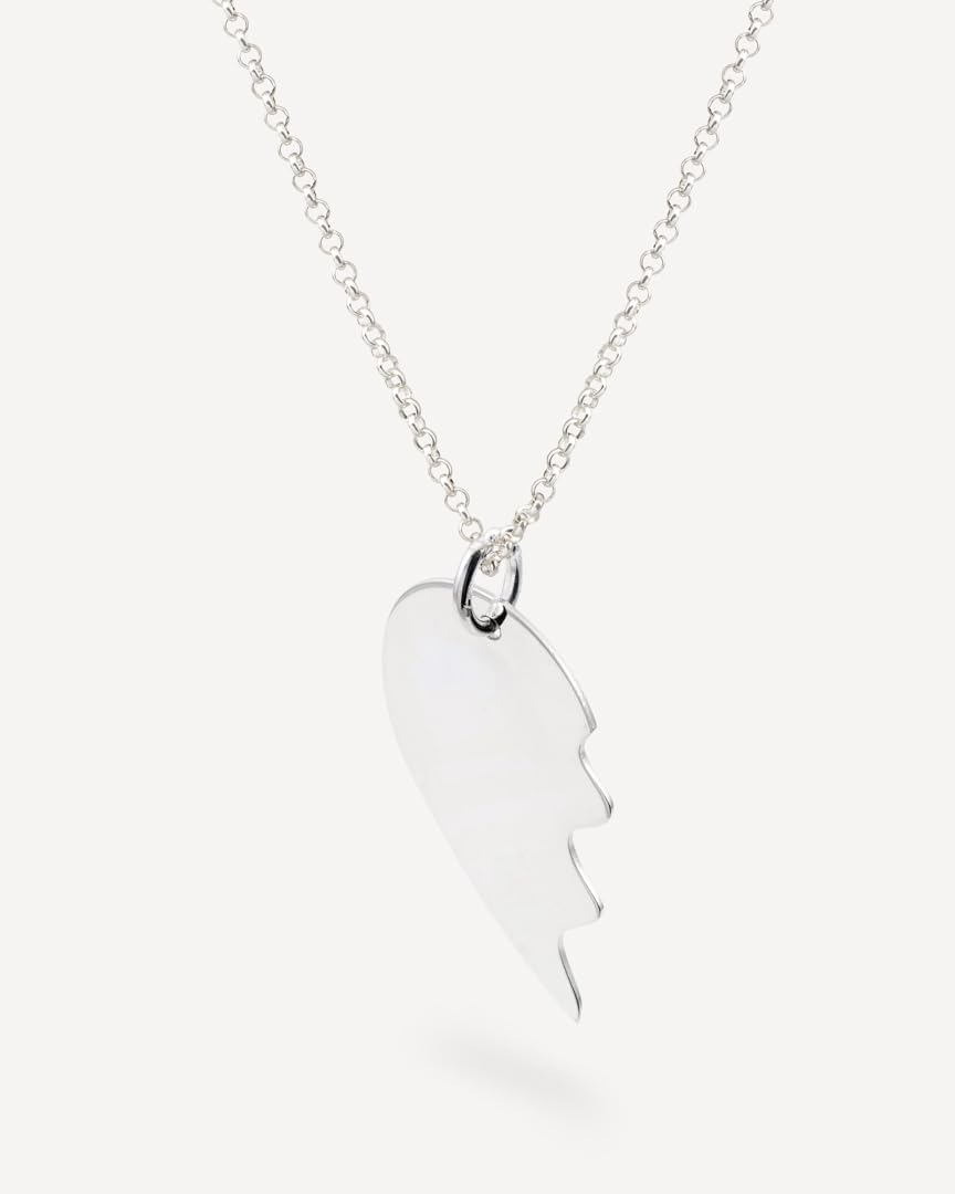 Colgante Corazón Personalizado con Nombre para Parejas - Collar para Enamorados - Cadena Rolo 45 cm + Alargador. Corazón Plata, Plata de Ley 925/1000. (Corazon Plata)