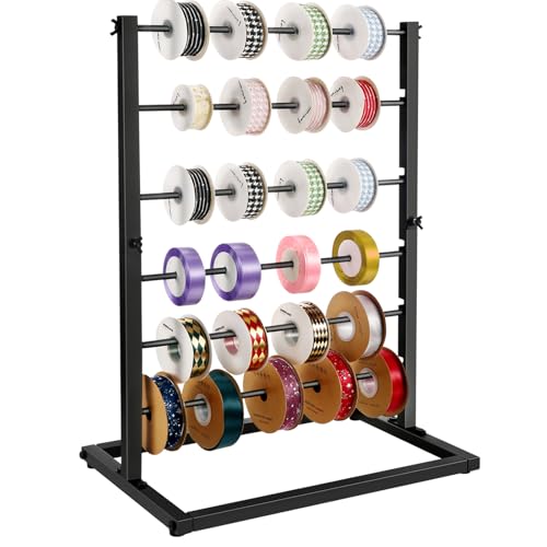 Image of 6 Tier Ribbon Organizer Rack - Metal Large Capacity Ribbon Holder for Craft Ribbon Washi Tape Arts & Crafts Supplies, Ribbon Storage Ribbon Rack for Craftroom, Florist Arts Wrapping, Cake Shop(Black)