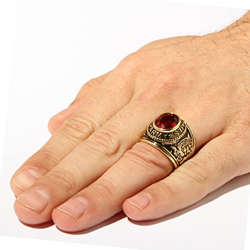 Palmbeach Jewelry Men's 14K Yellow Gold Plated Antiqued Oval Cut Simulated Red Ruby Or Simulated Blue Sapphire Military Ring Size 11 #TOP2