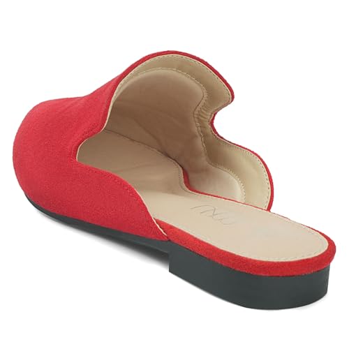 Image of MUSSHOE Mules for Women Flats Comfortable Dressy Pointed Toe Women Mules for Work Business Office Party Wedding,Red 8.5