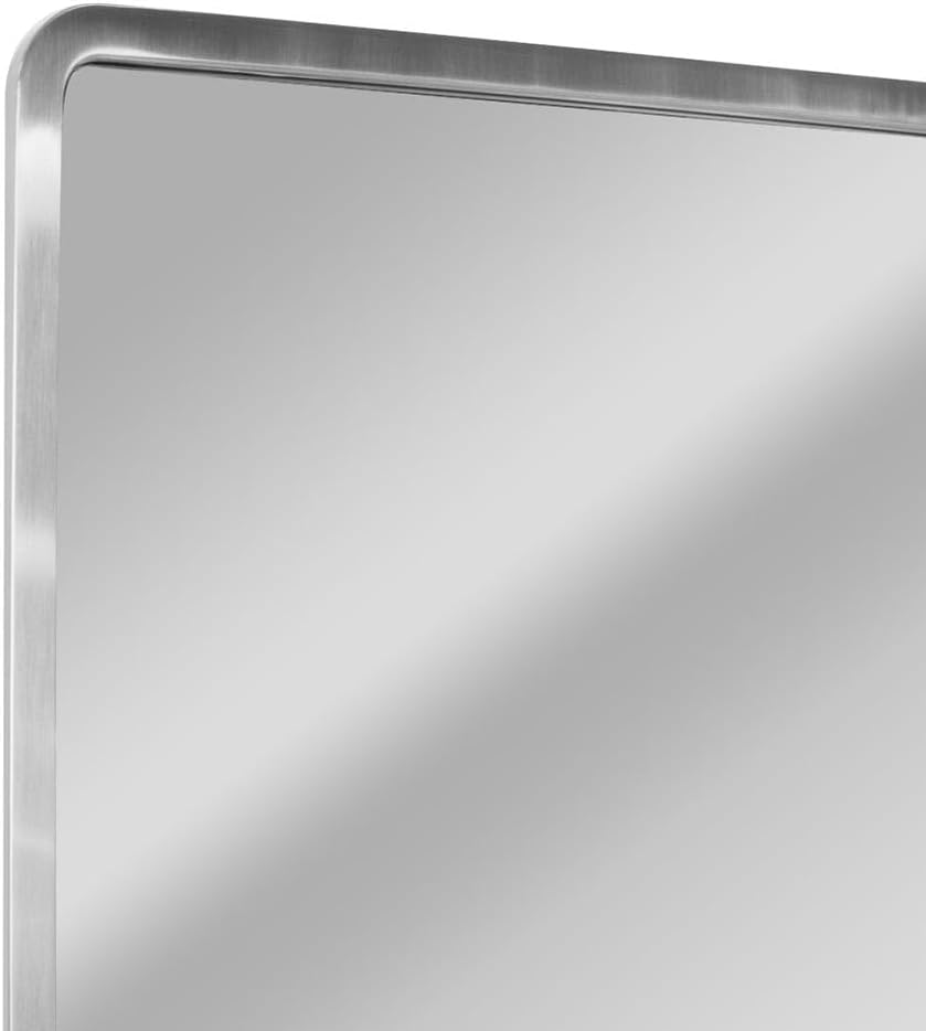 Head West Stainless Steel Brushed Nickel Bathroom Mirror, Metal Framed Decorative Mirrors for Wall Decor, Rounded Rectangle Bathroom Mirrors for Over Sink Vanity, Living Room Entryway, Hallway 24"x30"