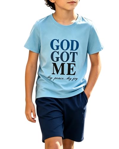 Image of Boys 2 Piece Outfits Short Sleeve Basketball Pattern T-Shirt and Shorts Summer Clothes for Kids 5-12 Years