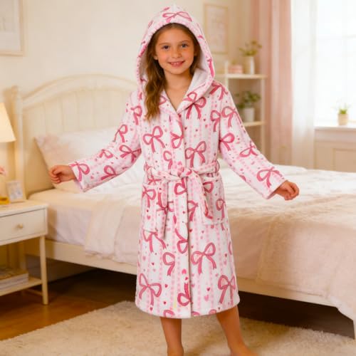 Image of Boys Girls Bathrobes,Toddler Boy Girl Robes,Children's Plush Soft Coral Fleece Hooded Pajamas Sleepwear for Kids