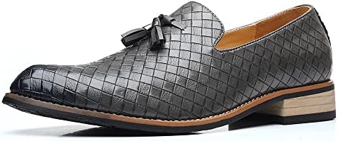 Santimon Men's Woven Tassel Smoking Loafers Classic Leather Business Foraml Dress Office Casual Slip On Vintage Brogue Shoes Dark Grey 8 US | Image 1