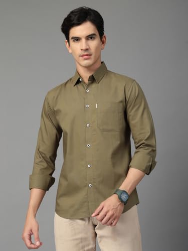 Image of Majestic Man Solid Cotton Casual Shirt - Slim Fit, Full Sleeves, Premium Button Closure
