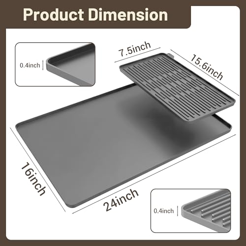 Image of ZJWZLG Silicone Coffee Mat for Countertop, 24x16 inch Heat Resistant Espresso Machine Mat, Non-Slip Coffee Bar Mat with Detachable Drying Area and Raised Edge, Waterproof Station Pad - Grey