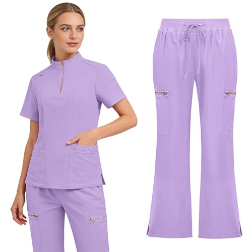 Gargey Scrubs for Women - Zip Front Top & Flare Pant Stretch Nursing Women’s Scrubs Set Medical Uniform - image 1