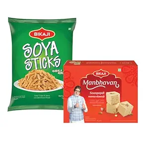 Soan-Papdi Manbhavan 500g & Soya Sticks Chakli 200g, Total 700g (24.69 oz) – Indian Mithai & Savory Snack Combo