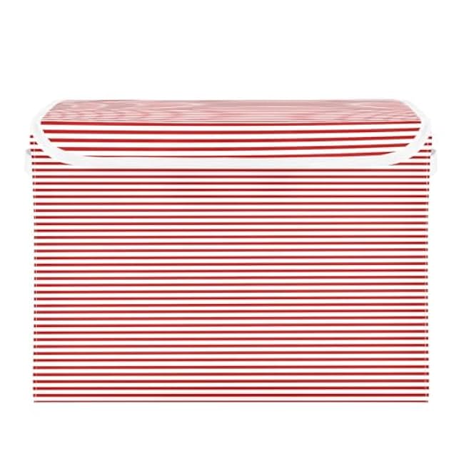 Red White Stripes Storage Basket with Lid Collapsible Storage Bin Fabric Box Closet Organizer for Home Bedroom Office 1 Pack