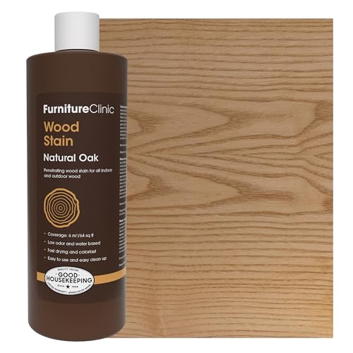 Furniture Clinic Wood Stain | Natural Oak | Water Based | Fast Drying, Low Odor, & Non-Toxic | for Indoor & Outdoor Furniture and More | Multiple Finishes | (17oz / 500ml)