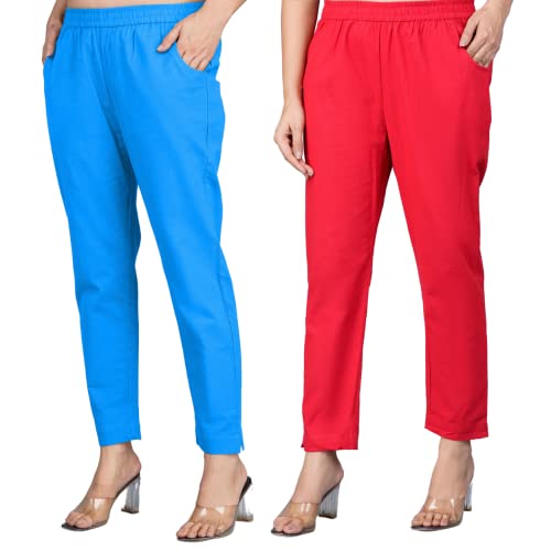 Image of Regular Fit Fully Elastic Waist Ankle Length Premium Cotton Casual Trouser Pant (Combo Pack of 2)